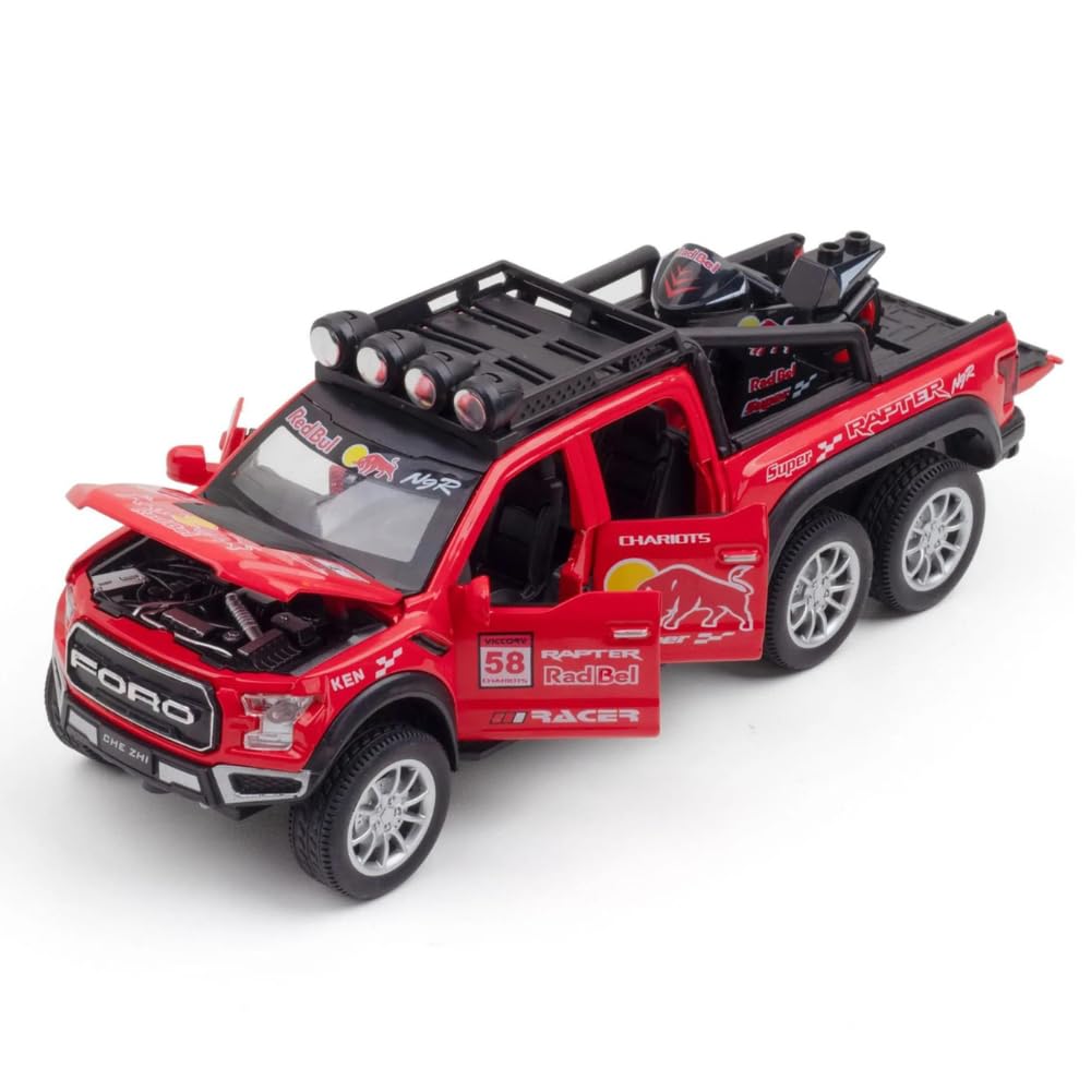 Մետաղական կոլեկցիոն մեքենա  1:24 Toy Pickup Trucks With bike for Boys F150 Raptor 6X6 Alloy